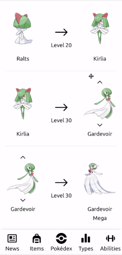 Demo of Ralt's evolution line showing the toggle to look at either Gallade or Gardevoir
